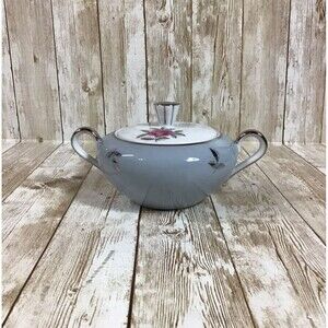 Vintage Seyei Fine China Sugar Bowl With Lid Blue Floral Rose Bella Maria 2129